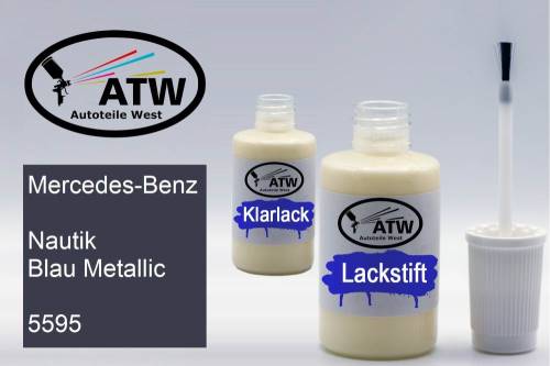 Mercedes-Benz, Nautik Blau Metallic, 5595: 20ml Lackstift + 20ml Klarlack - Set, von ATW Autoteile West.